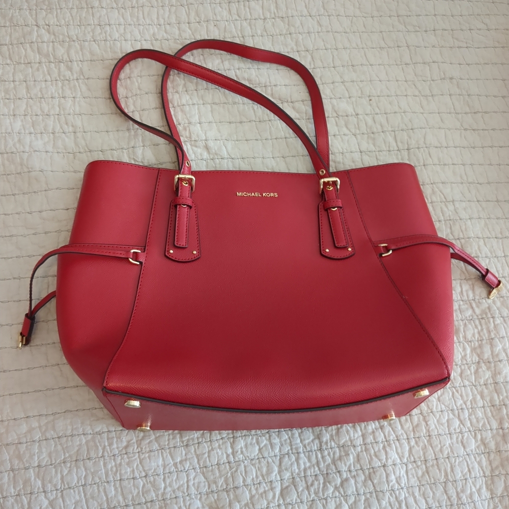 Michael Kors Red Leather Tote Bag